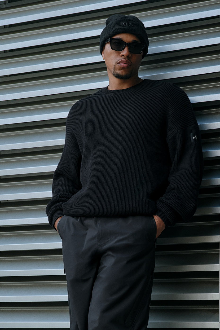 Domain Rib Knit Crew Sweater - Black