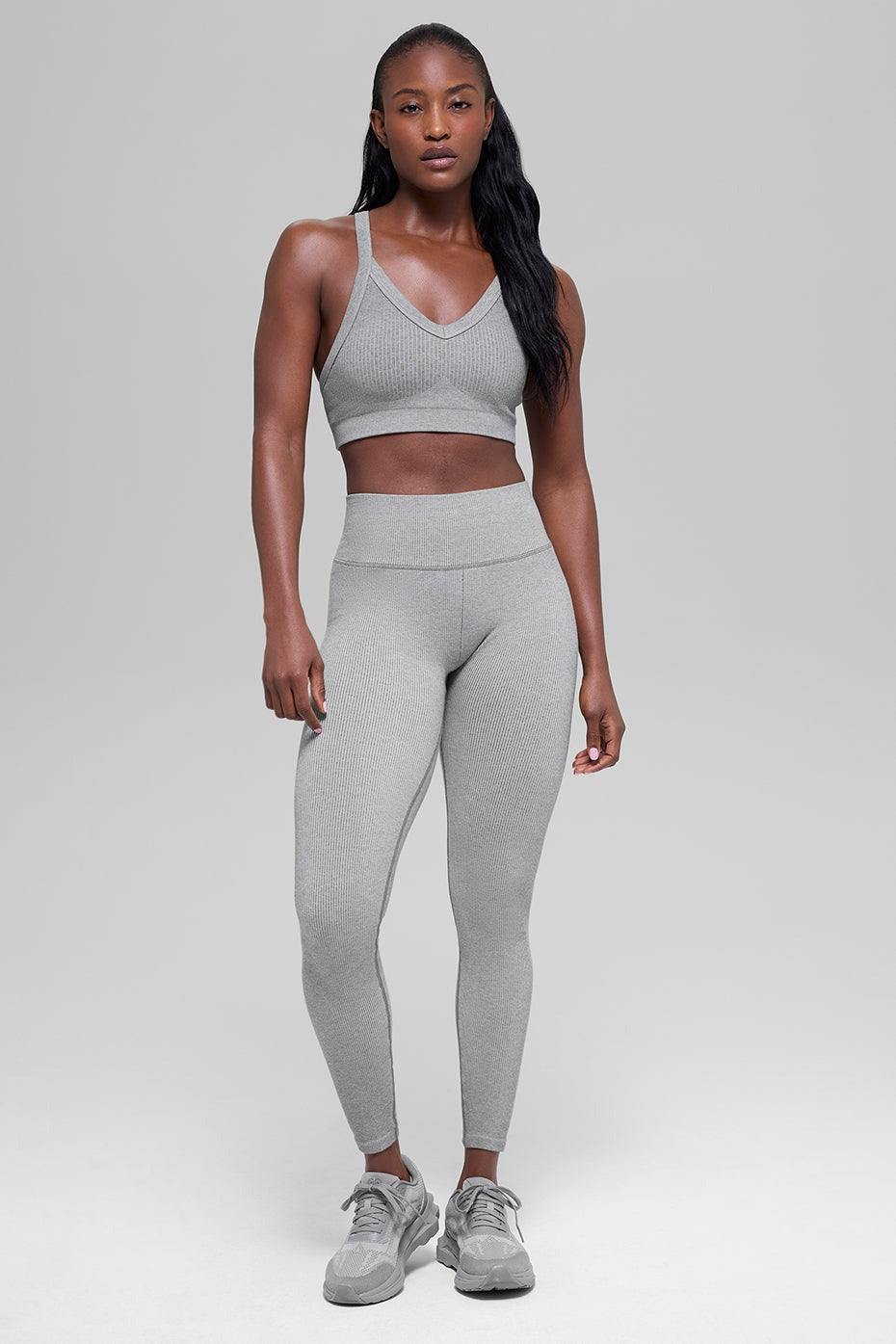 Seamless Two Tone Rib Bra - Light Misty Grey Heather